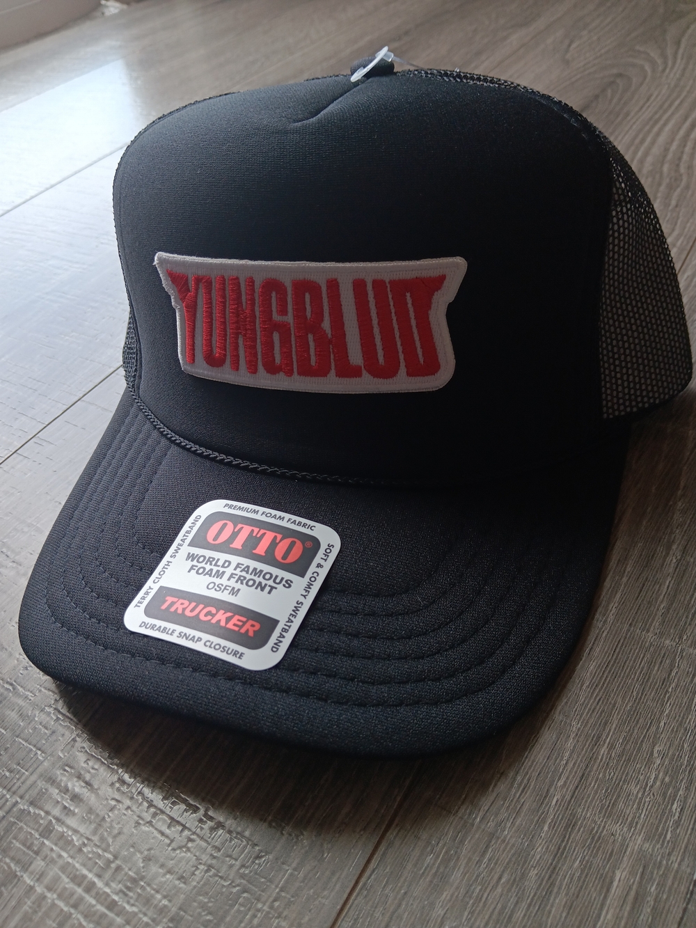 YUNGBLUD Black Trucker Hat with Red Logo Patch